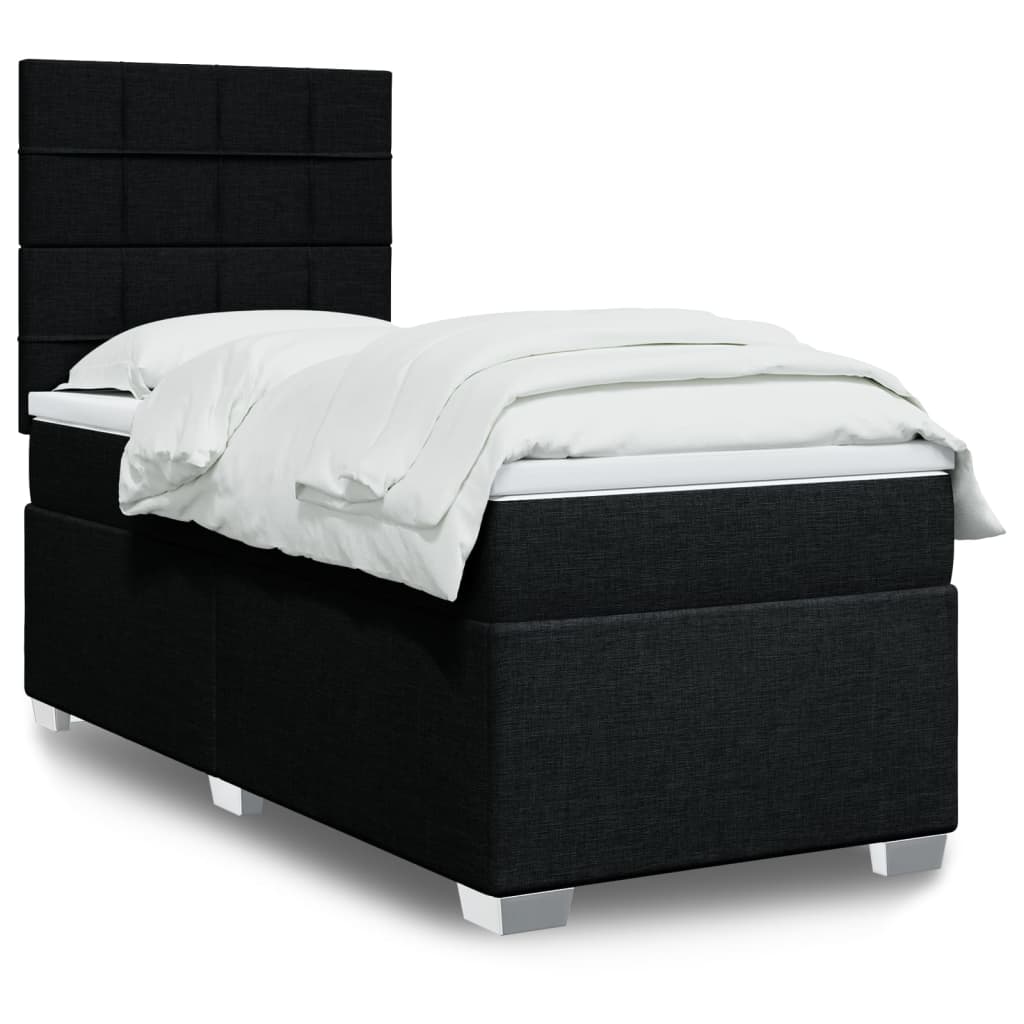 vidaXL Κρεβάτι Boxspring με Στρώμα Μαύρο 100 x 200 εκ. Υφασμάτινο