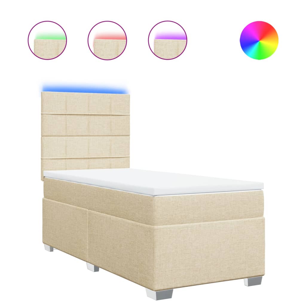 vidaXL Κρεβάτι Boxspring με Στρώμα Κρεμ 100 x 200 εκ. Υφασμάτινο