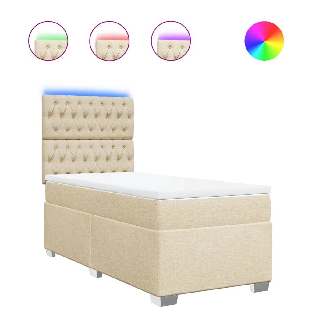 vidaXL Κρεβάτι Boxspring με Στρώμα Κρεμ 100 x 200 εκ. Υφασμάτινο