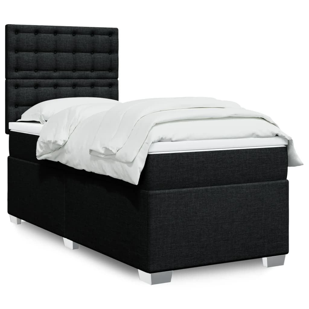 vidaXL Κρεβάτι Boxspring με Στρώμα Μαύρο 100 x 200 εκ. Υφασμάτινο