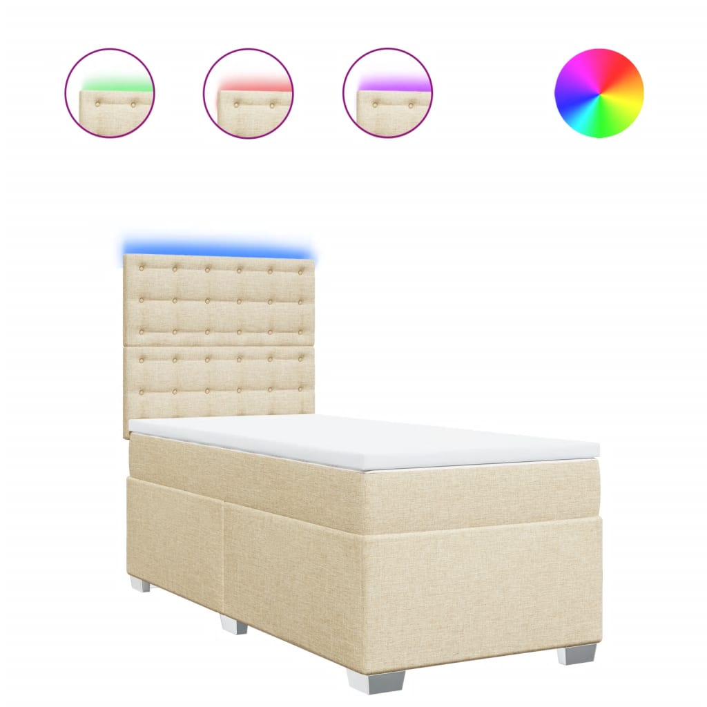 vidaXL Κρεβάτι Boxspring με Στρώμα Κρεμ 100 x 200 εκ. Υφασμάτινο