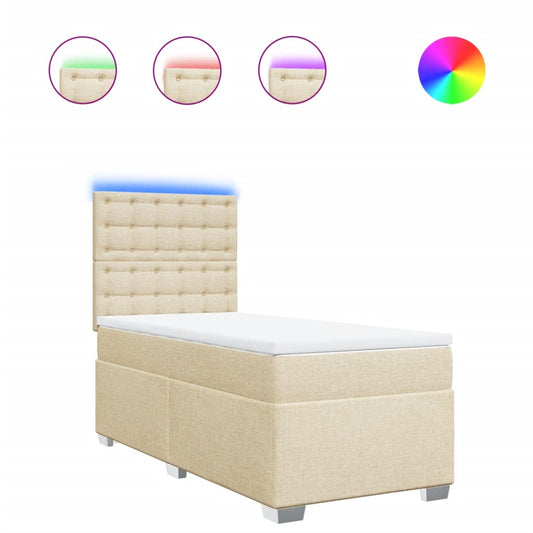 vidaXL Κρεβάτι Boxspring με Στρώμα Κρεμ 100 x 200 εκ. Υφασμάτινο