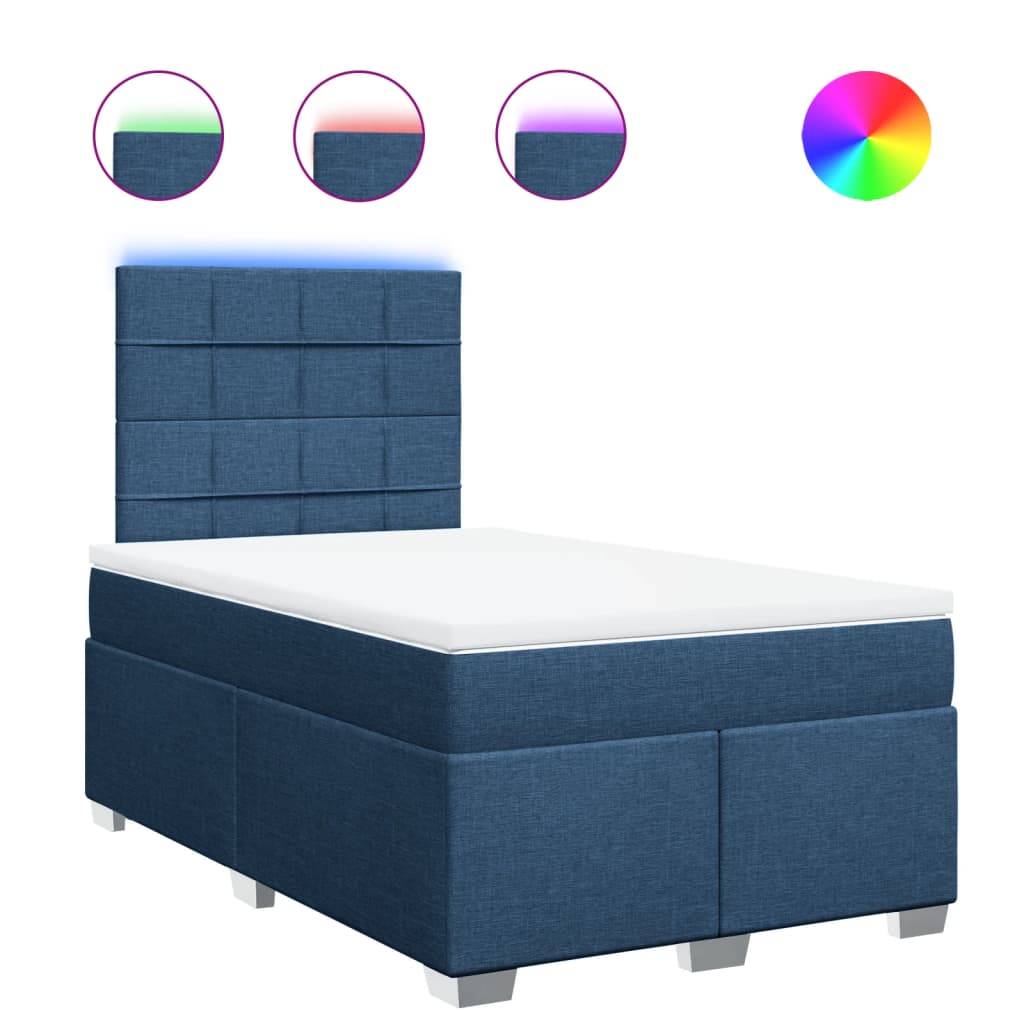 vidaXL Κρεβάτι Boxspring με Στρώμα Μπλε 120x190 εκ. Υφασμάτινο