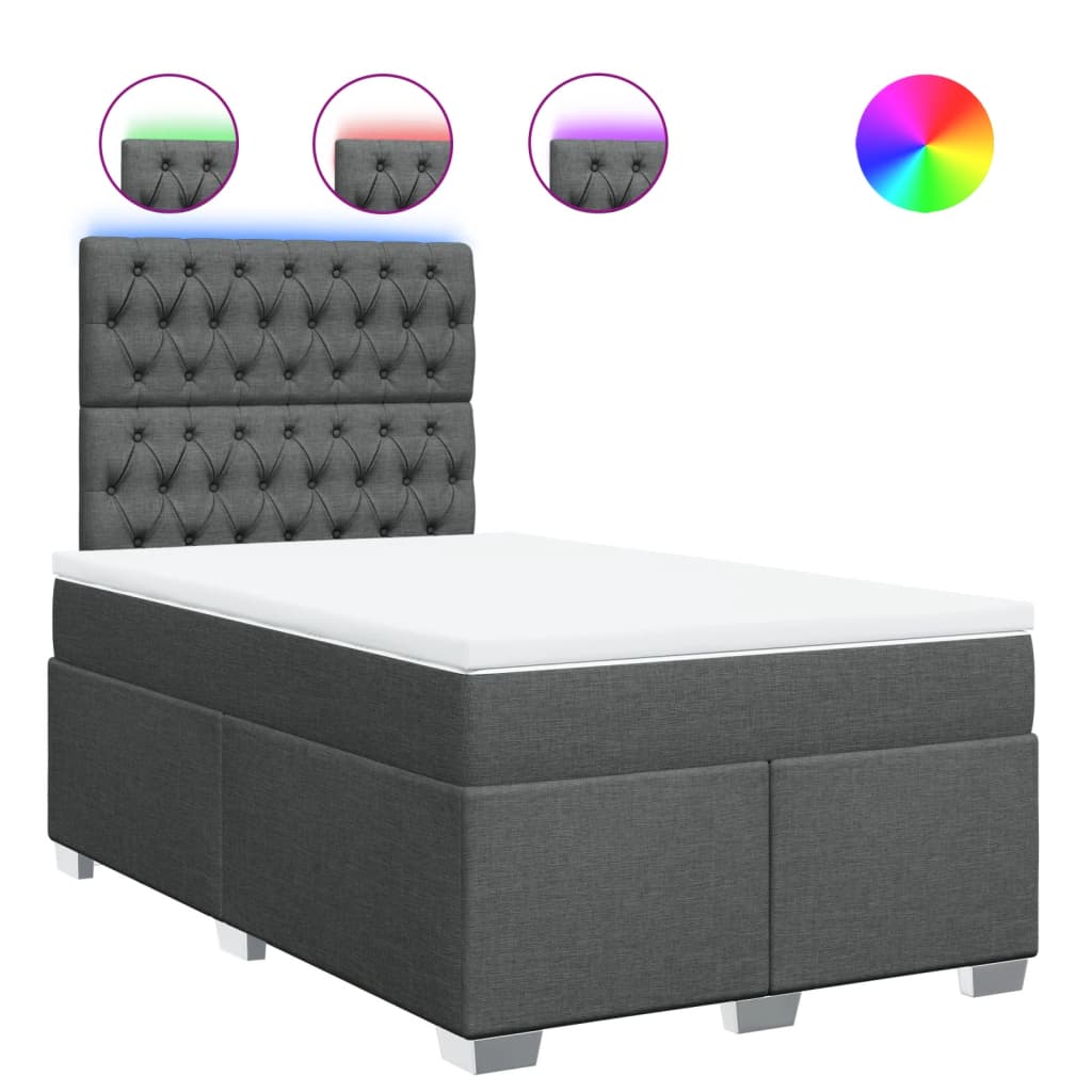 vidaXL Κρεβάτι Boxspring με Στρώμα Σκούρο Γκρι 120x190 εκ Υφασμάτινο