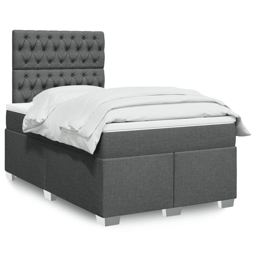 vidaXL Κρεβάτι Boxspring με Στρώμα Σκούρο Γκρι 120x190 εκ Υφασμάτινο