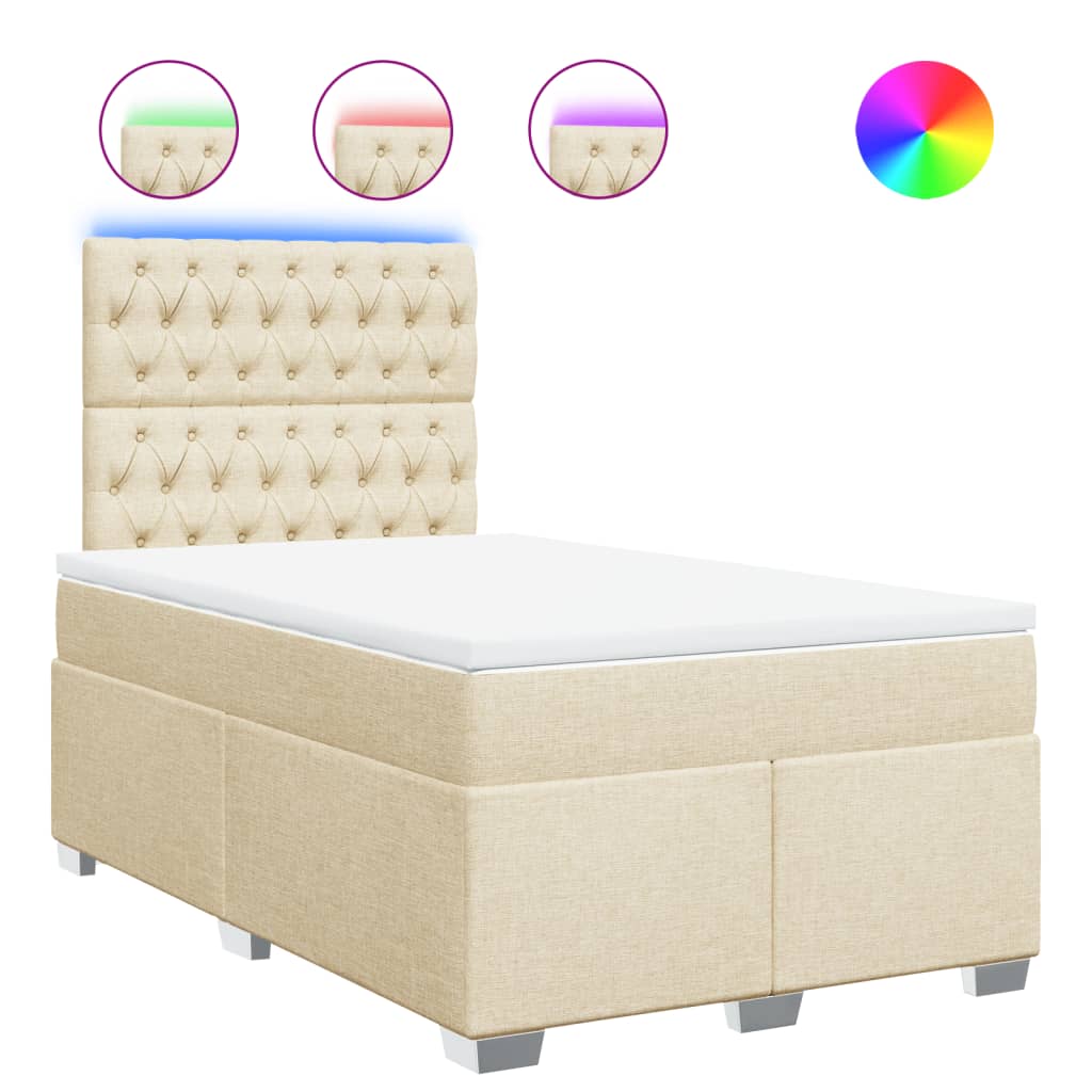 vidaXL Κρεβάτι Boxspring με Στρώμα Κρεμ 120x190 εκ. Υφασμάτινο