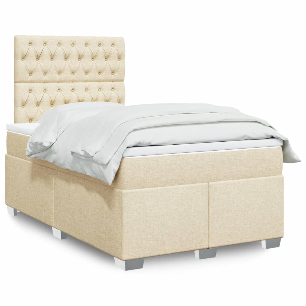 vidaXL Κρεβάτι Boxspring με Στρώμα Κρεμ 120x190 εκ. Υφασμάτινο
