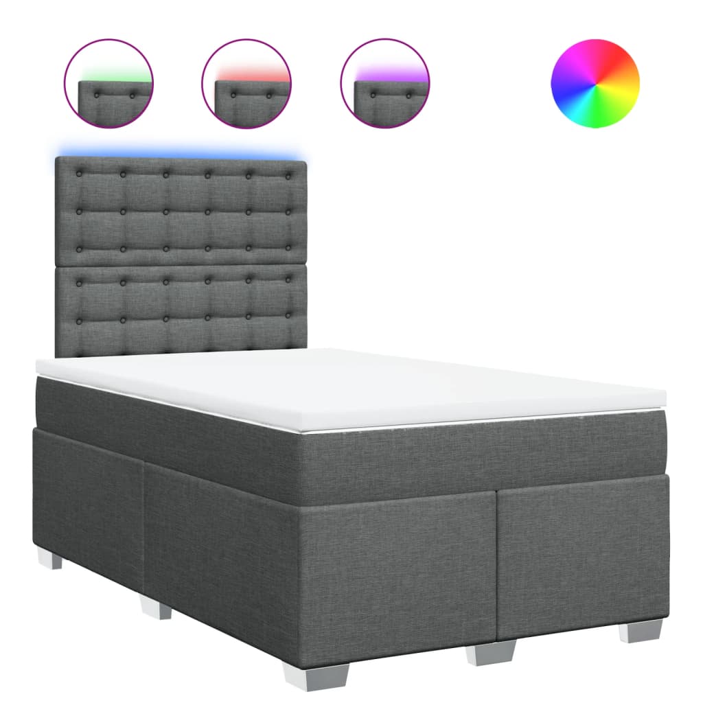 vidaXL Κρεβάτι Boxspring με Στρώμα Σκούρο Γκρι 120x190 εκ Υφασμάτινο