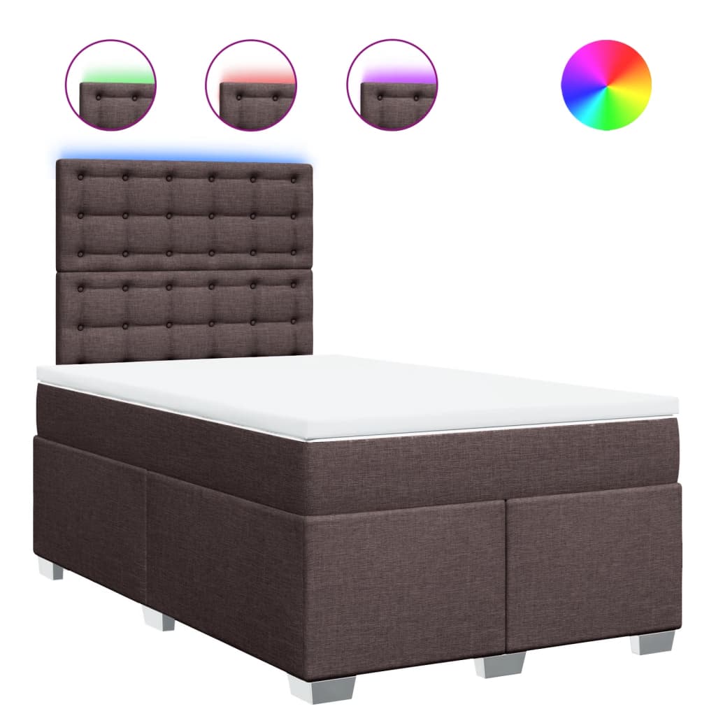 vidaXL Κρεβάτι Boxspring με Στρώμα Σκούρο Καφέ 120x190 εκ Υφασμάτινο