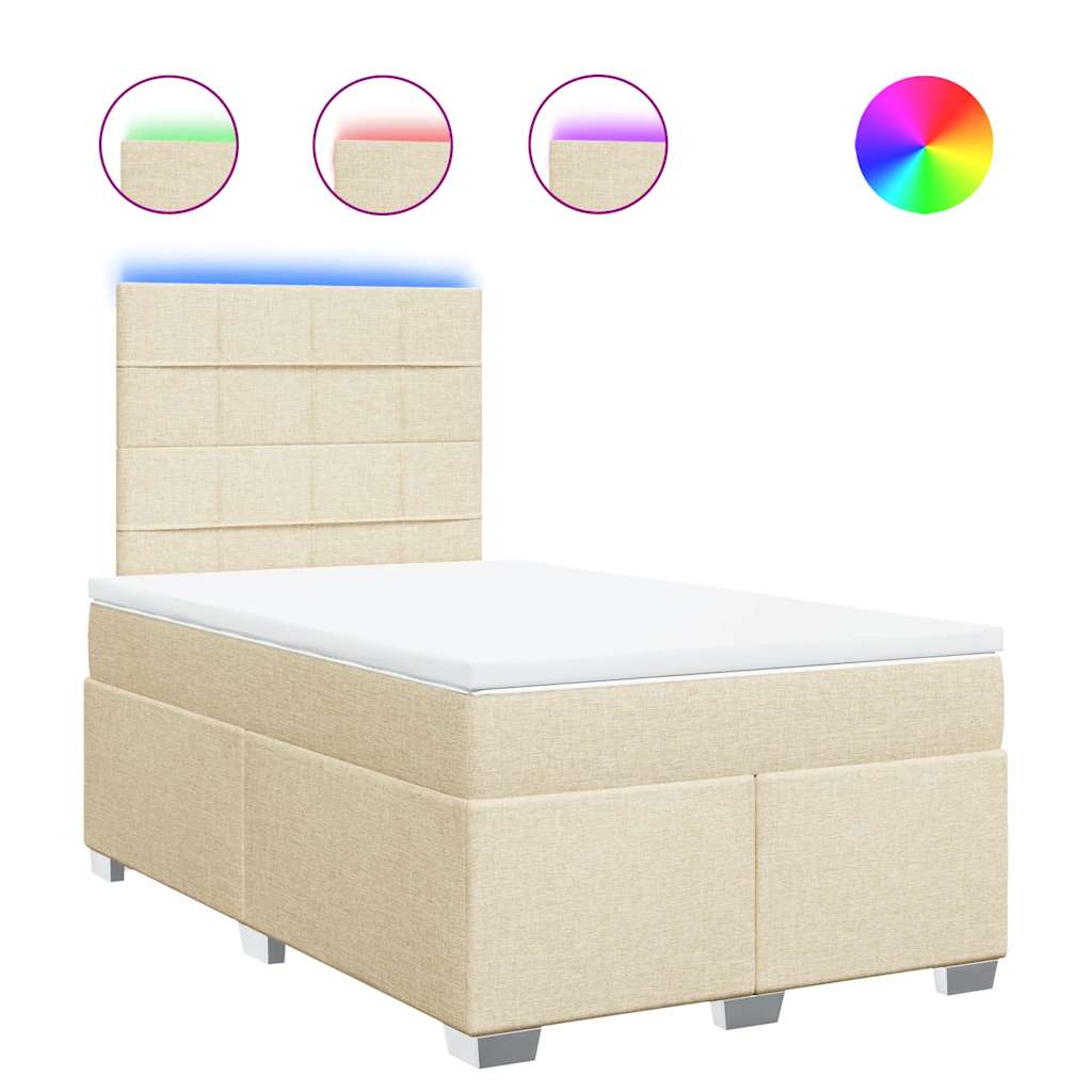 vidaXL Κρεβάτι Boxspring με Στρώμα Κρεμ 120x200 εκ. Υφασμάτινο