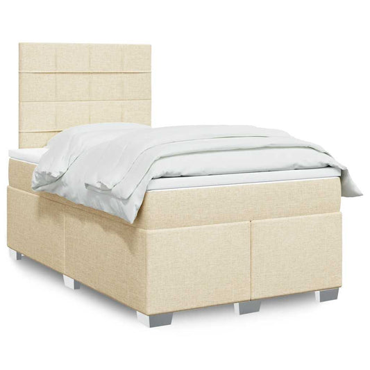 vidaXL Κρεβάτι Boxspring με Στρώμα Κρεμ 120x200 εκ. Υφασμάτινο