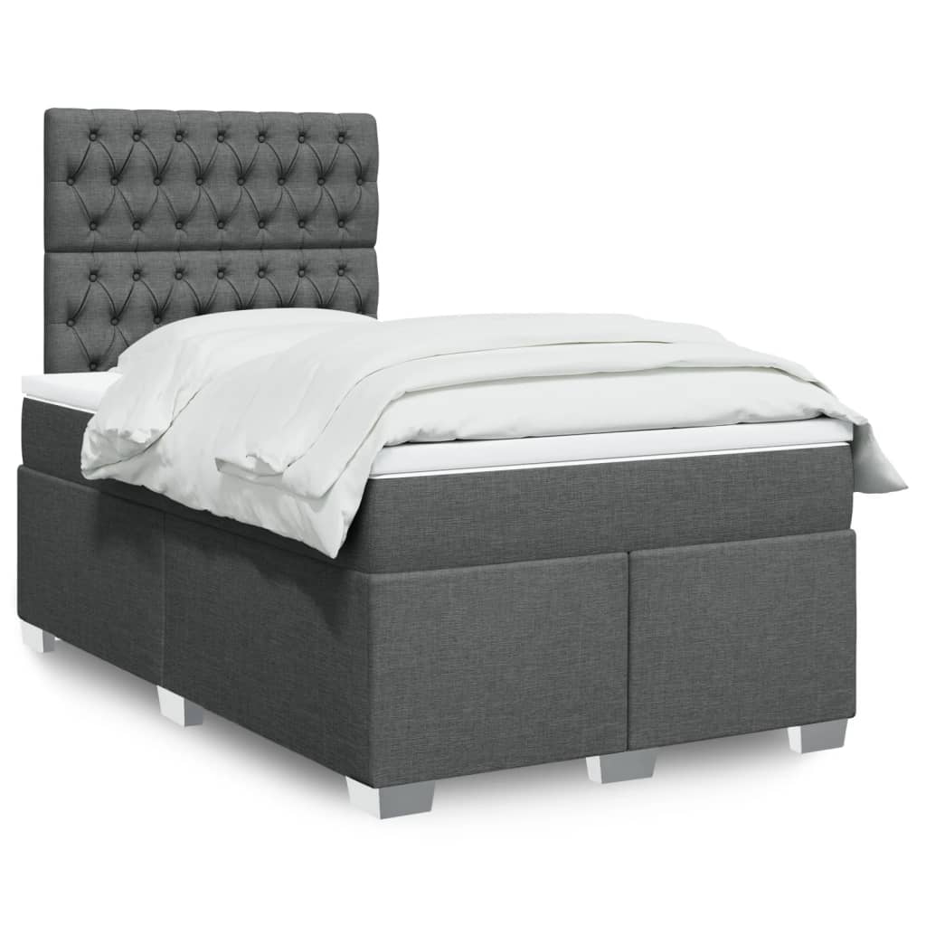 vidaXL Κρεβάτι Boxspring με Στρώμα Σκούρο Γκρι 120x200 εκ. Υφασμάτινο