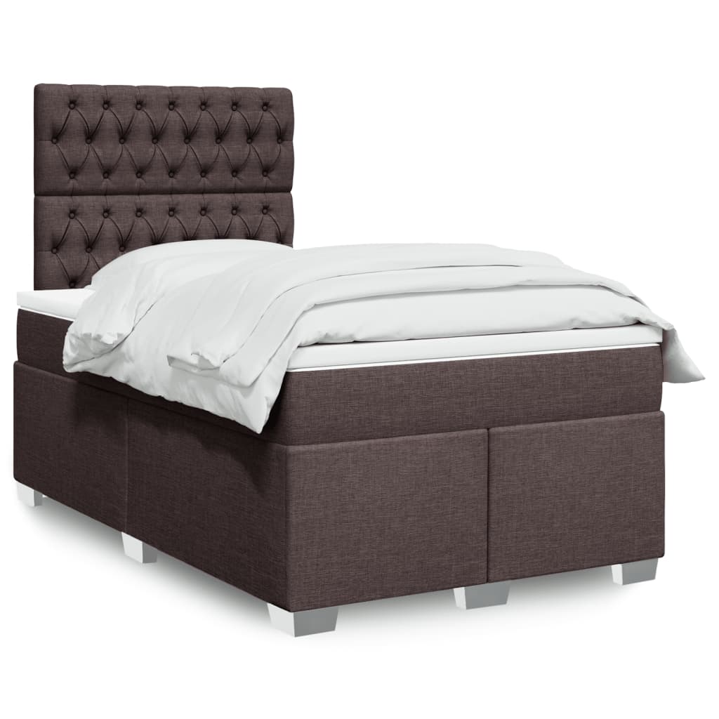 vidaXL Κρεβάτι Boxspring με Στρώμα Σκούρο Καφέ 120x200 εκ. Υφασμάτινο