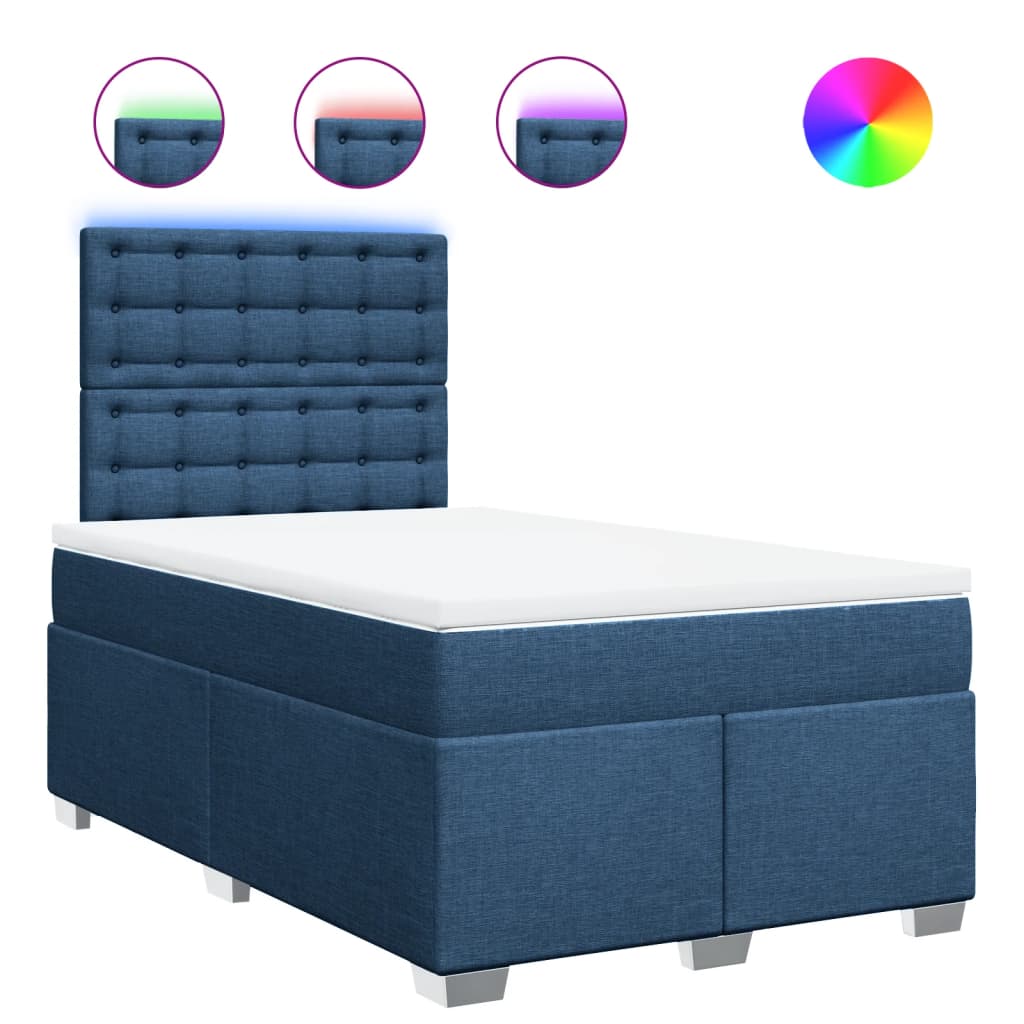 vidaXL Κρεβάτι Boxspring με Στρώμα Μπλε 120x200 εκ. Υφασμάτινο