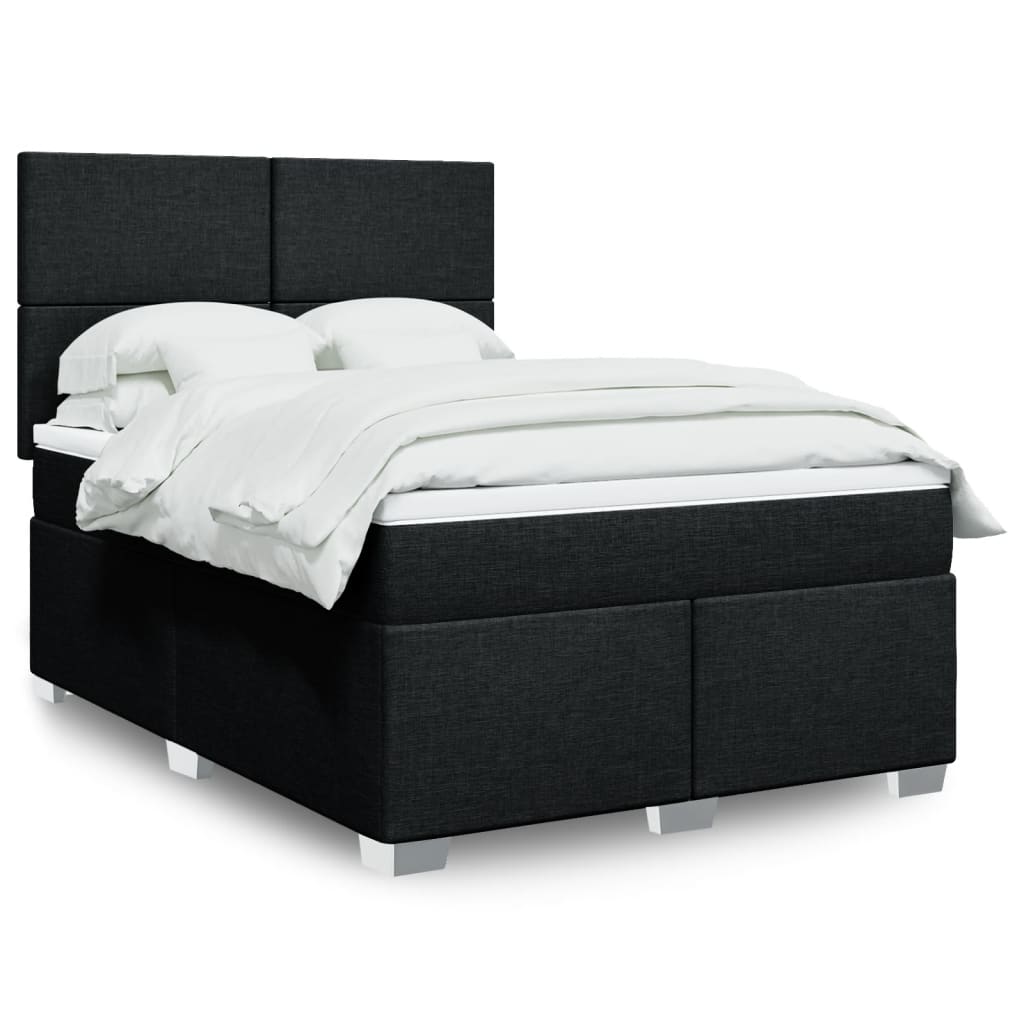 vidaXL Κρεβάτι Boxspring με Στρώμα Μαύρο 140x190 εκ. Υφασμάτινο