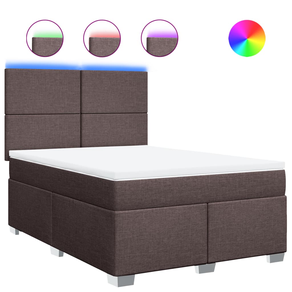 vidaXL Κρεβάτι Boxspring με Στρώμα Σκούρο Καφέ 140x190 εκ. Υφασμάτινο