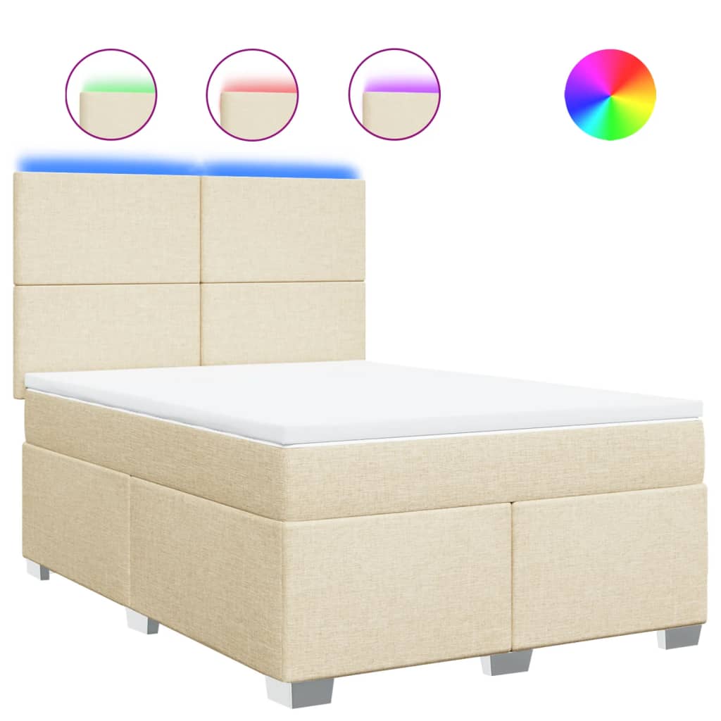 vidaXL Κρεβάτι Boxspring με Στρώμα Κρεμ 140x190 εκ. Υφασμάτινο