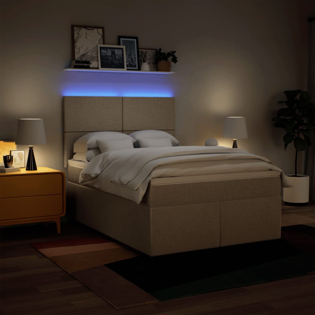 vidaXL Κρεβάτι Boxspring με Στρώμα Κρεμ 140x190 εκ. Υφασμάτινο