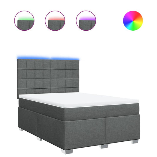 vidaXL Κρεβάτι Boxspring με Στρώμα Σκούρο Γκρι 140x190 εκ. Υφασμάτινο