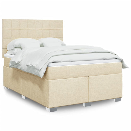vidaXL Κρεβάτι Boxspring με Στρώμα Κρεμ 140x190 εκ. Υφασμάτινο