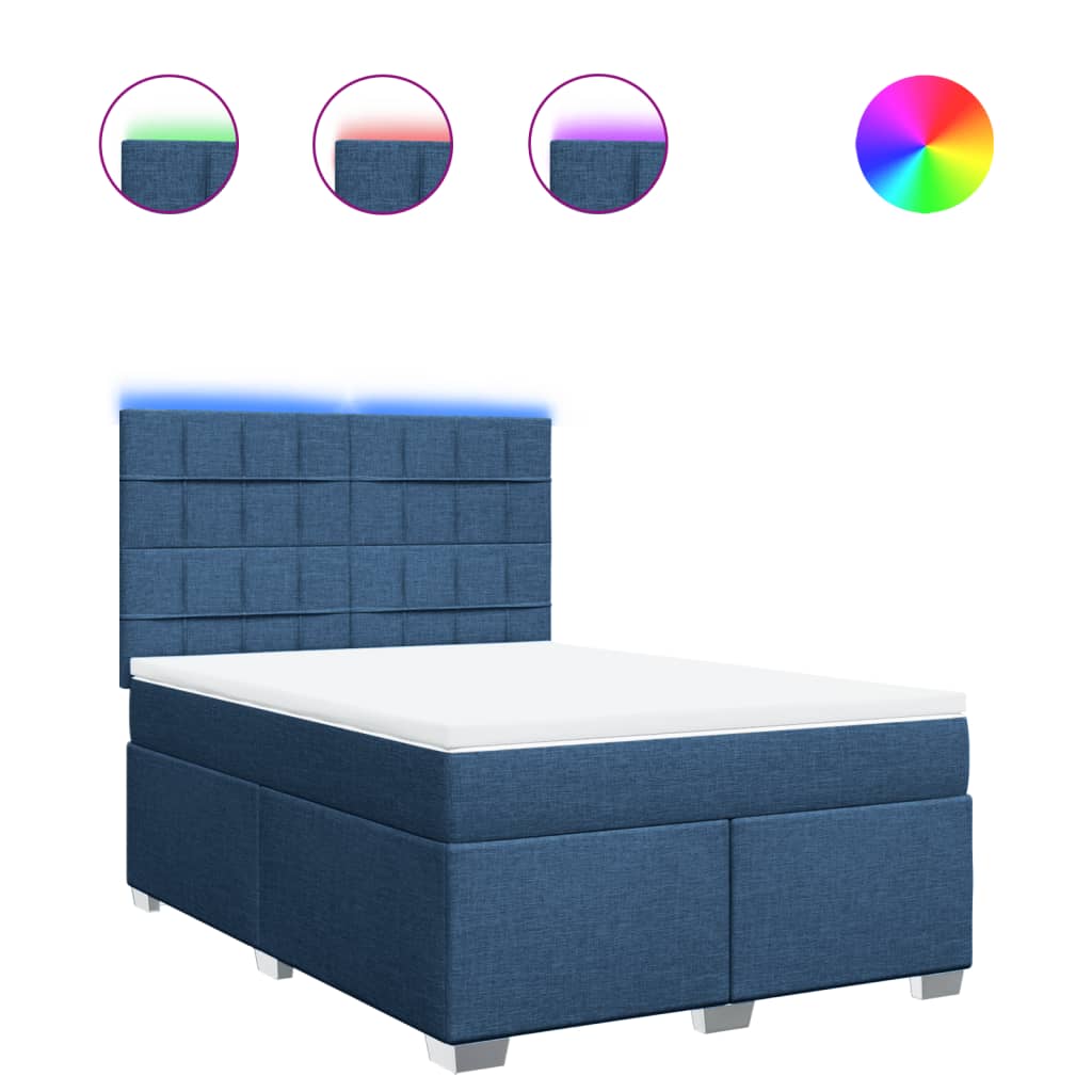 vidaXL Κρεβάτι Boxspring με Στρώμα Μπλε 140x190 εκ. Υφασμάτινο