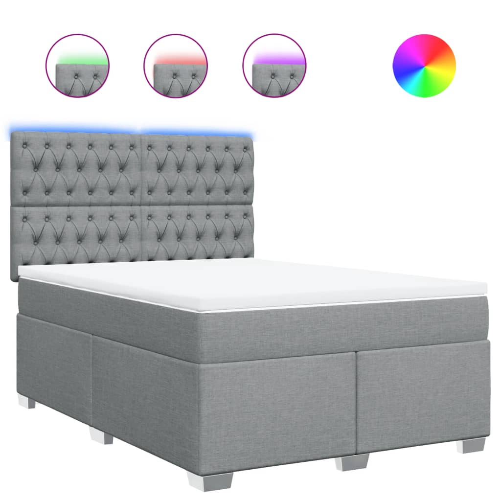 vidaXL Κρεβάτι Boxspring με Στρώμα Ανοιχτό Γκρι 140x190 εκ. Υφασμάτινο