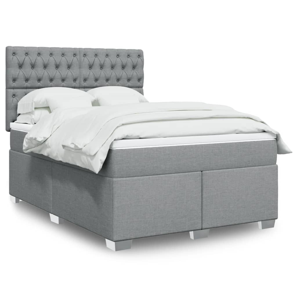 vidaXL Κρεβάτι Boxspring με Στρώμα Ανοιχτό Γκρι 140x190 εκ. Υφασμάτινο