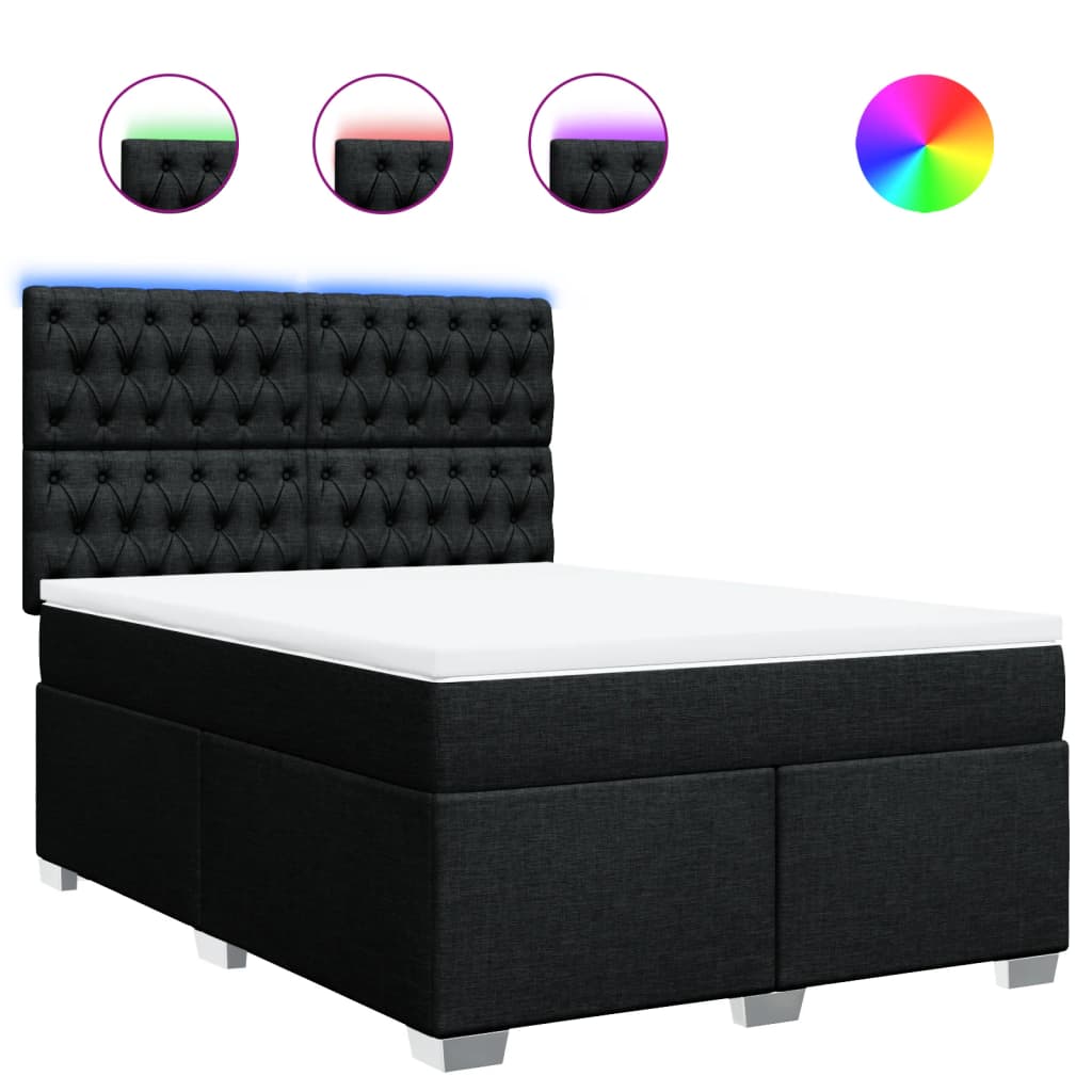 vidaXL Κρεβάτι Boxspring με Στρώμα Μαύρο 140x190 εκ. Υφασμάτινο