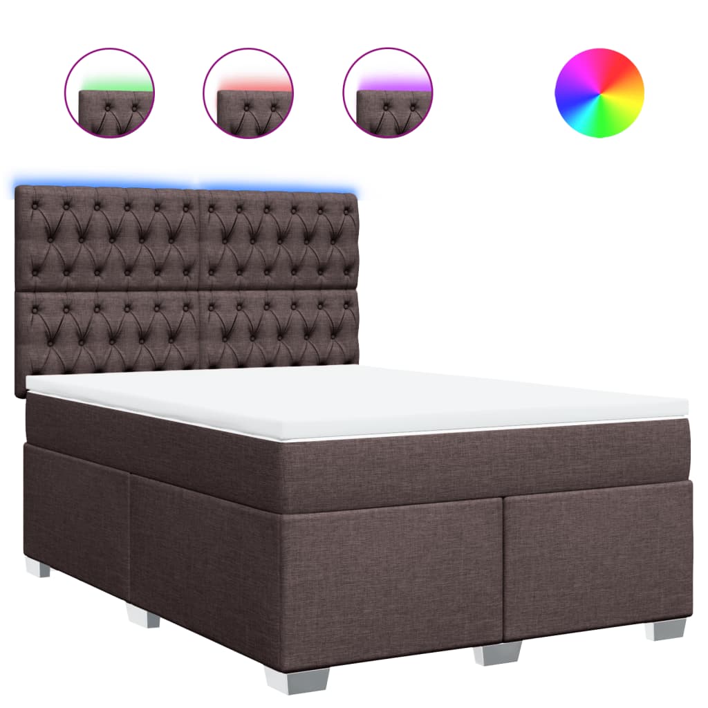 vidaXL Κρεβάτι Boxspring με Στρώμα Σκούρο Καφέ 140x190 εκ. Υφασμάτινο