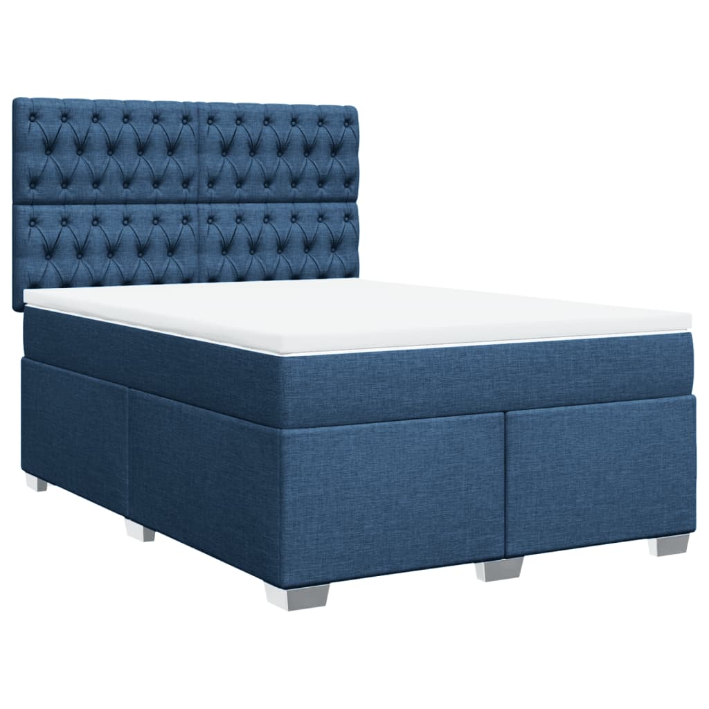 vidaXL Κρεβάτι Boxspring με Στρώμα Μπλε 140x190 εκ. Υφασμάτινο