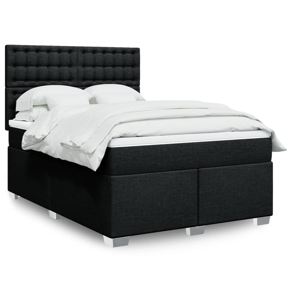 vidaXL Κρεβάτι Boxspring με Στρώμα Μαύρο 140x190 εκ. Υφασμάτινο