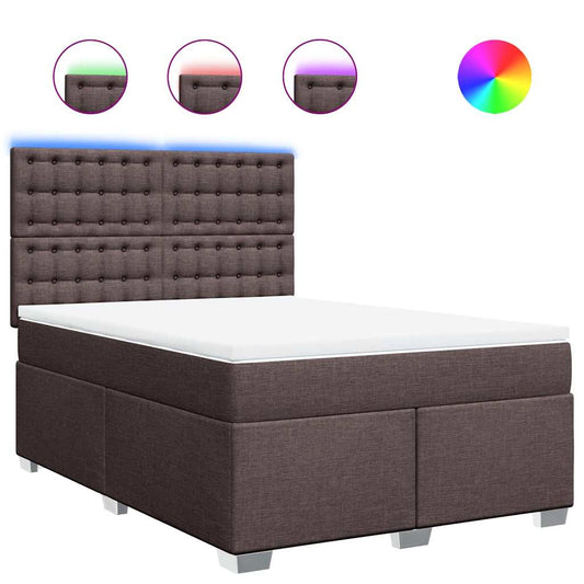 vidaXL Κρεβάτι Boxspring με Στρώμα Σκούρο Καφέ 140x190 εκ. Υφασμάτινο