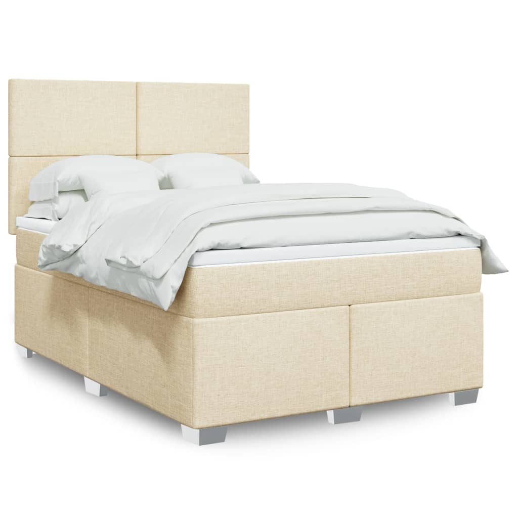 vidaXL Κρεβάτι Boxspring με Στρώμα Κρεμ 140x200 εκ. Υφασμάτινο