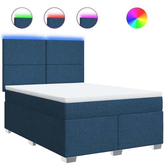 vidaXL Κρεβάτι Boxspring με Στρώμα Μπλε 140x200 εκ. Υφασμάτινο