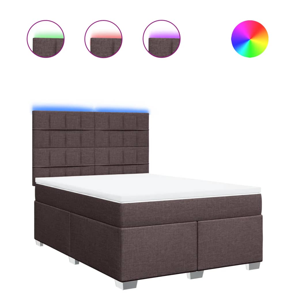vidaXL Κρεβάτι Boxspring με Στρώμα Σκούρο Καφέ 140x200 εκ Υφασμάτινο
