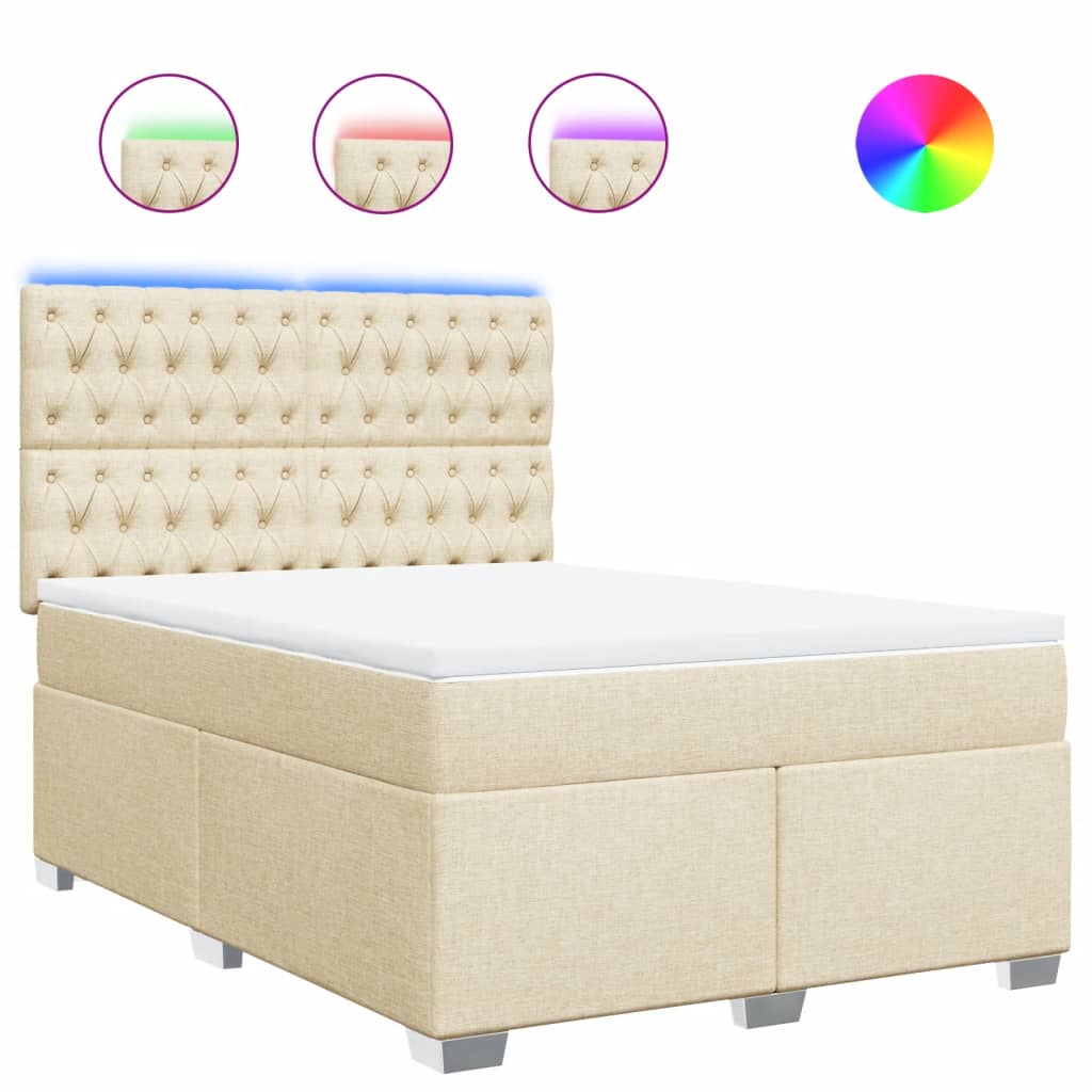 vidaXL Κρεβάτι Boxspring με Στρώμα Κρεμ 140x200 εκ. Υφασμάτινο