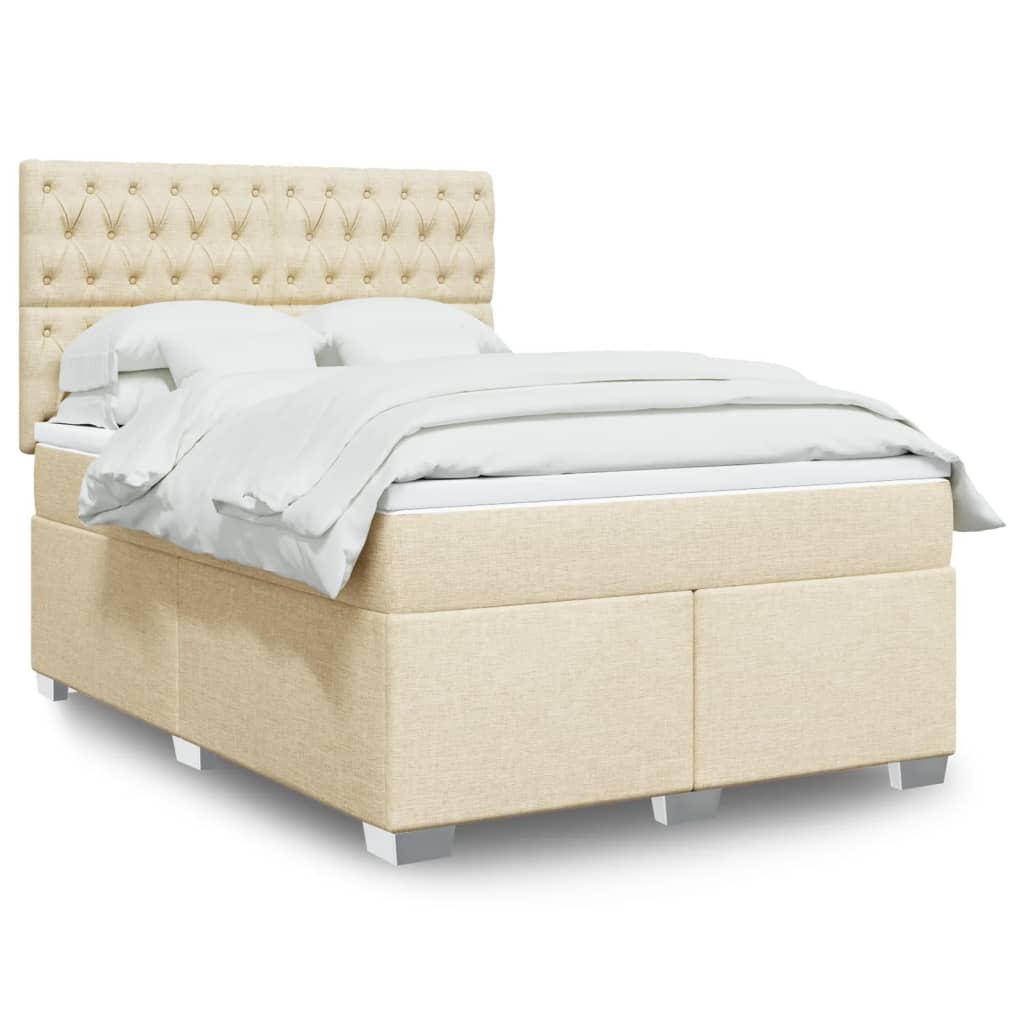 vidaXL Κρεβάτι Boxspring με Στρώμα Κρεμ 140x200 εκ. Υφασμάτινο