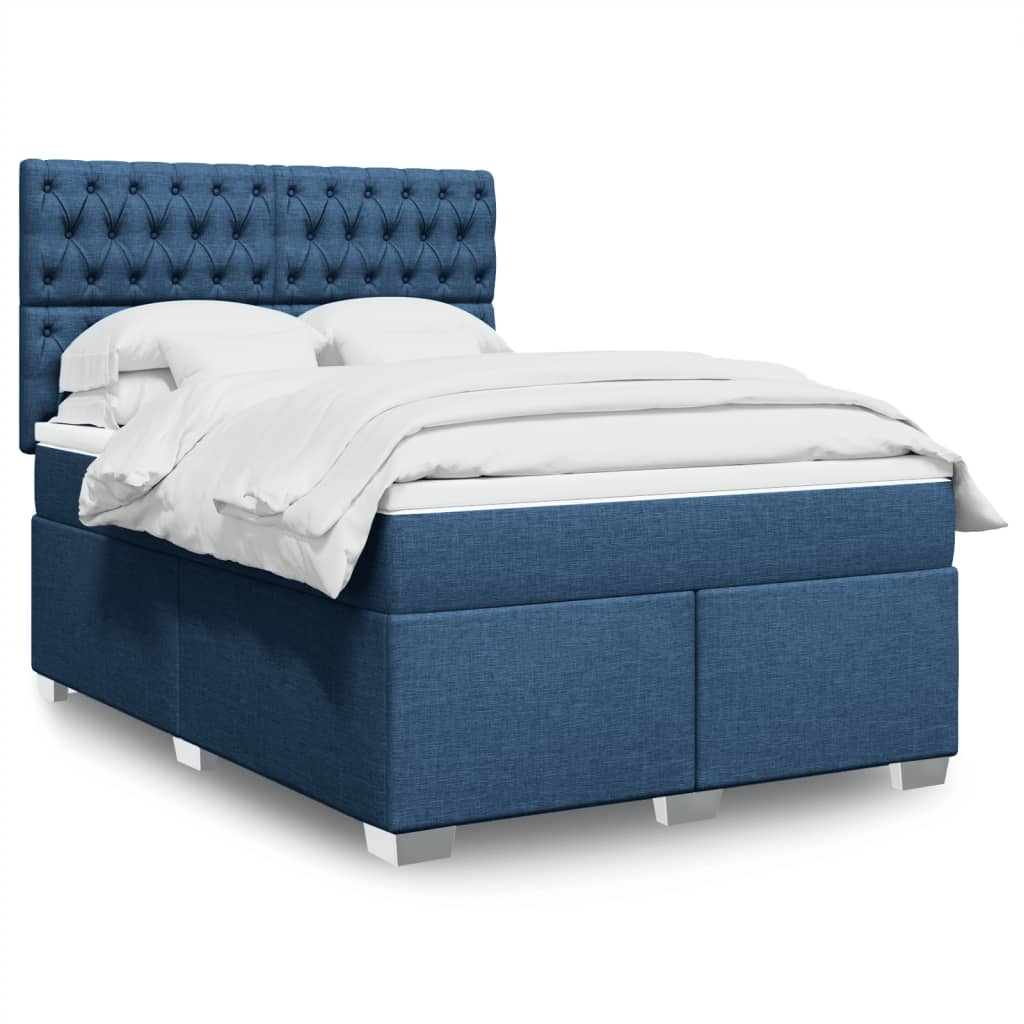 vidaXL Κρεβάτι Boxspring με Στρώμα Μπλε 140x200 εκ. Υφασμάτινο