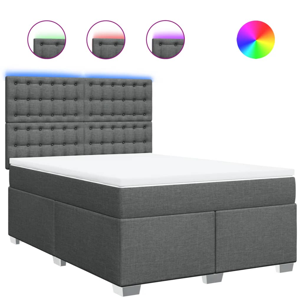 vidaXL Κρεβάτι Boxspring με Στρώμα Σκούρο Γκρι 140x200 εκ Υφασμάτινο