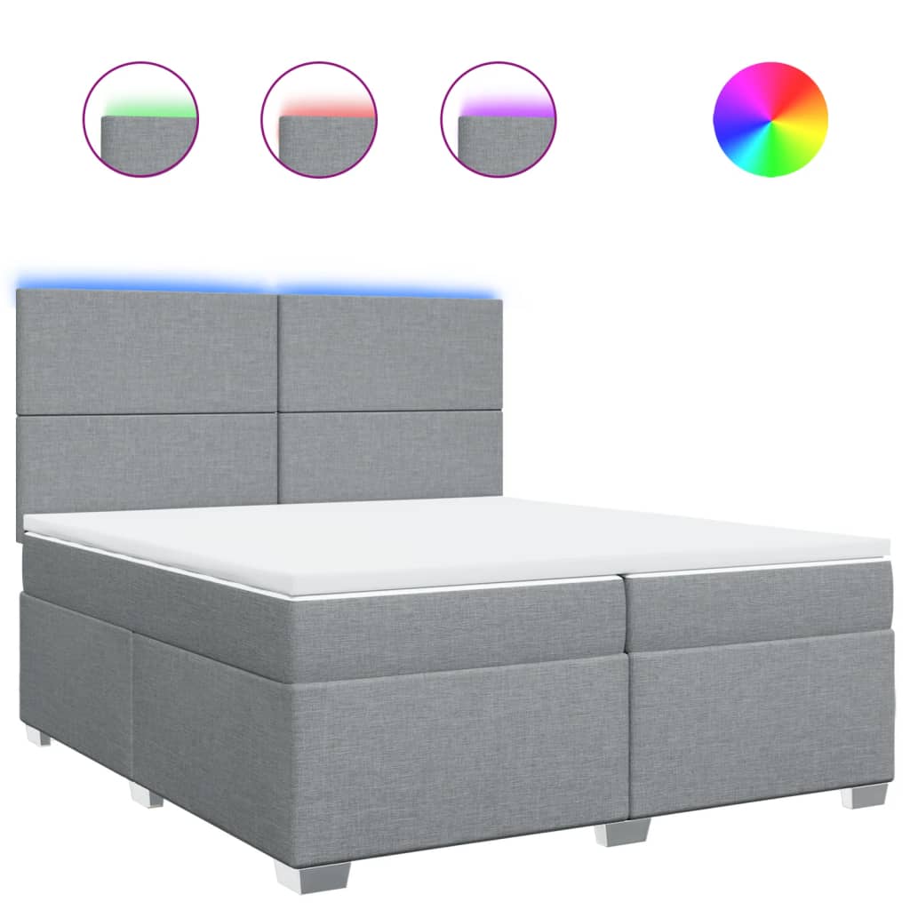 vidaXL Κρεβάτι Boxspring με Στρώμα Ανοιχτό Γκρι 200x200 εκ. Υφασμάτινο