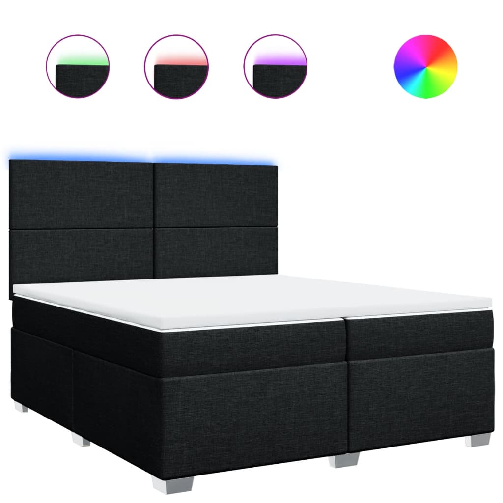 vidaXL Κρεβάτι Boxspring με Στρώμα Μαύρο 200x200 εκ. Υφασμάτινο