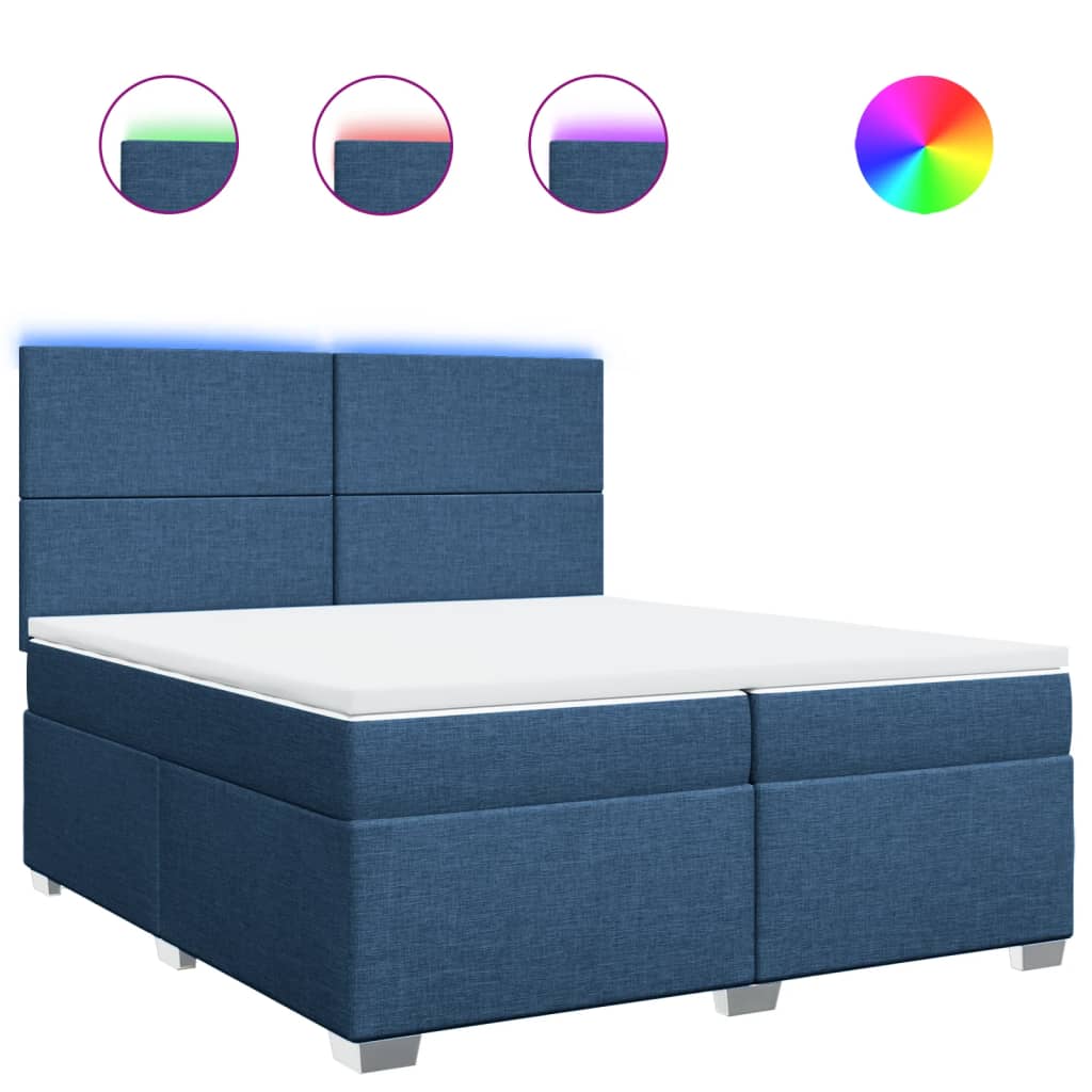 vidaXL Κρεβάτι Boxspring με Στρώμα Μπλε 200x200 εκ. Υφασμάτινο