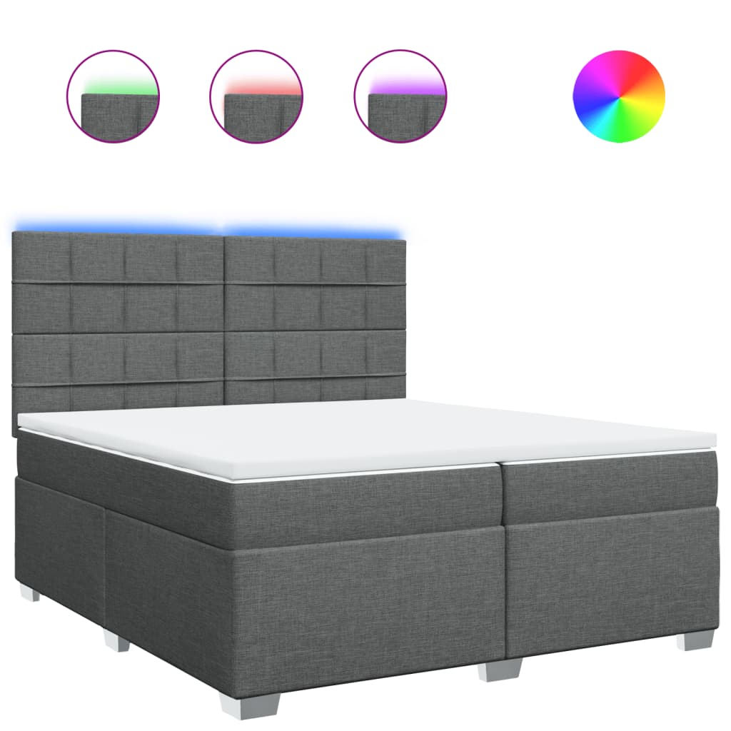 vidaXL Κρεβάτι Boxspring με Στρώμα Σκούρο Γκρι 200x200 εκ. Υφασμάτινο