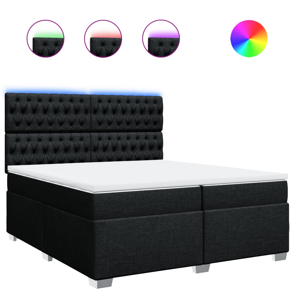 vidaXL Κρεβάτι Boxspring με Στρώμα Μαύρο 200x200 εκ. Υφασμάτινο
