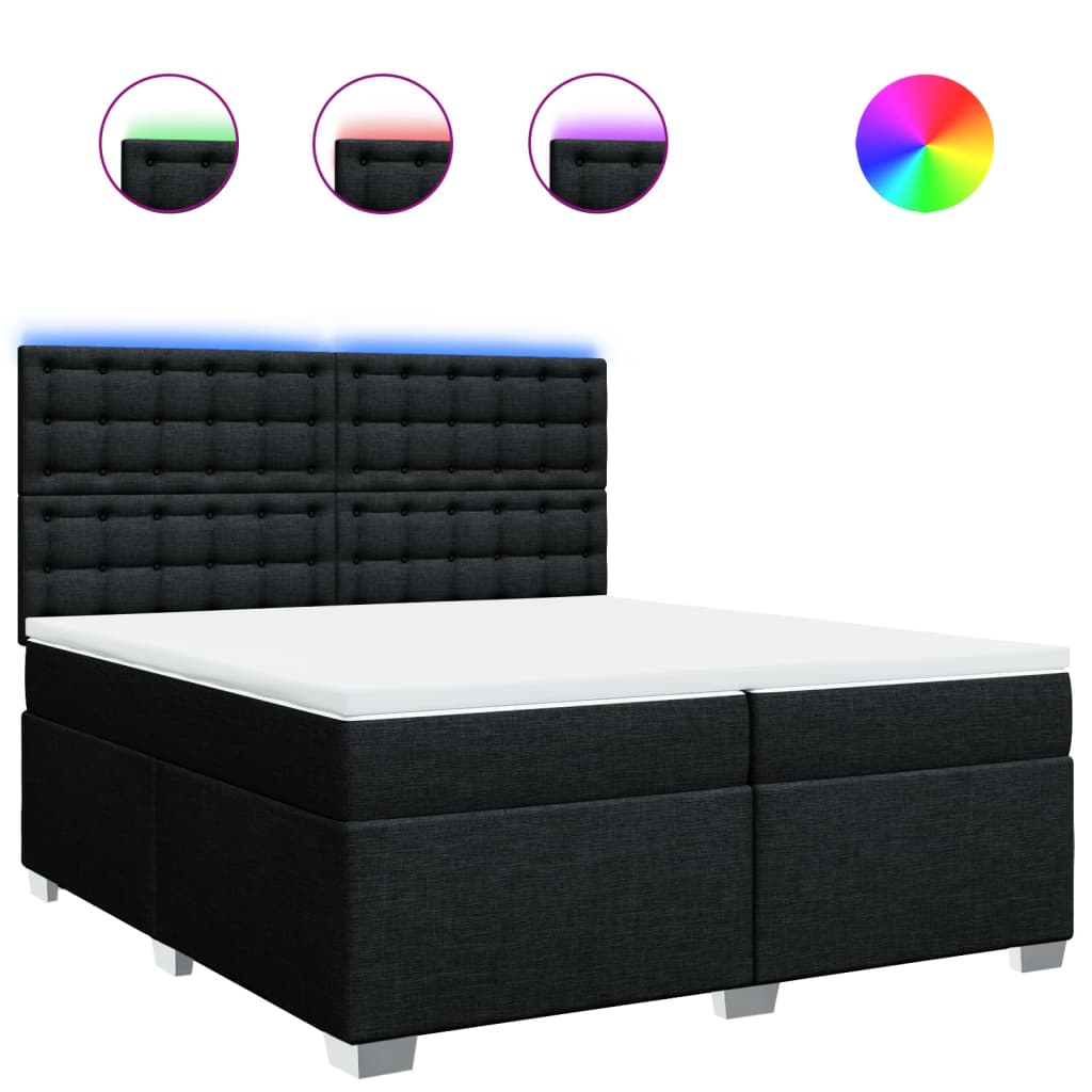 vidaXL Κρεβάτι Boxspring με Στρώμα Μαύρο 200x200 εκ. Υφασμάτινο