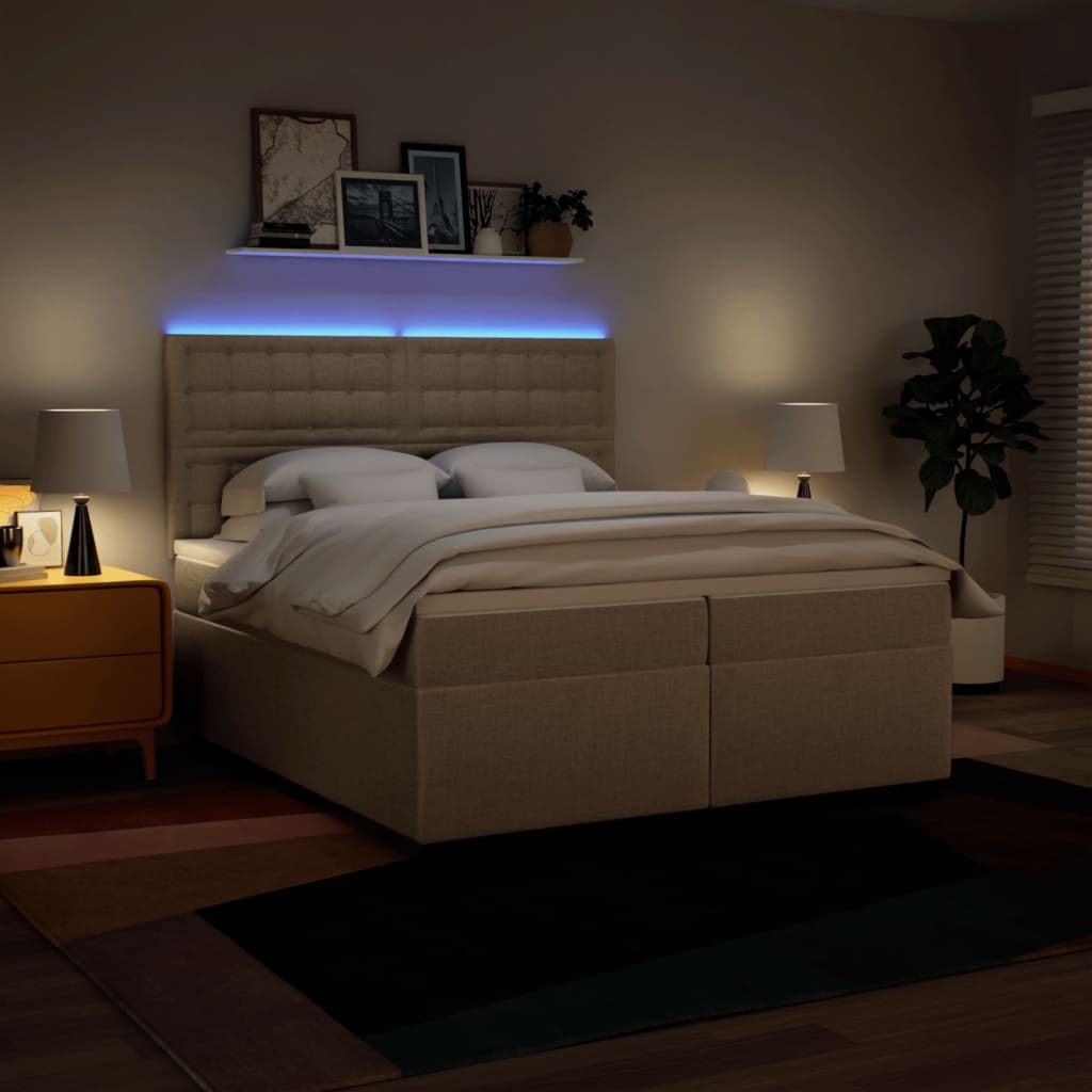 vidaXL Κρεβάτι Boxspring με Στρώμα Κρεμ 200x200 εκ. Υφασμάτινο