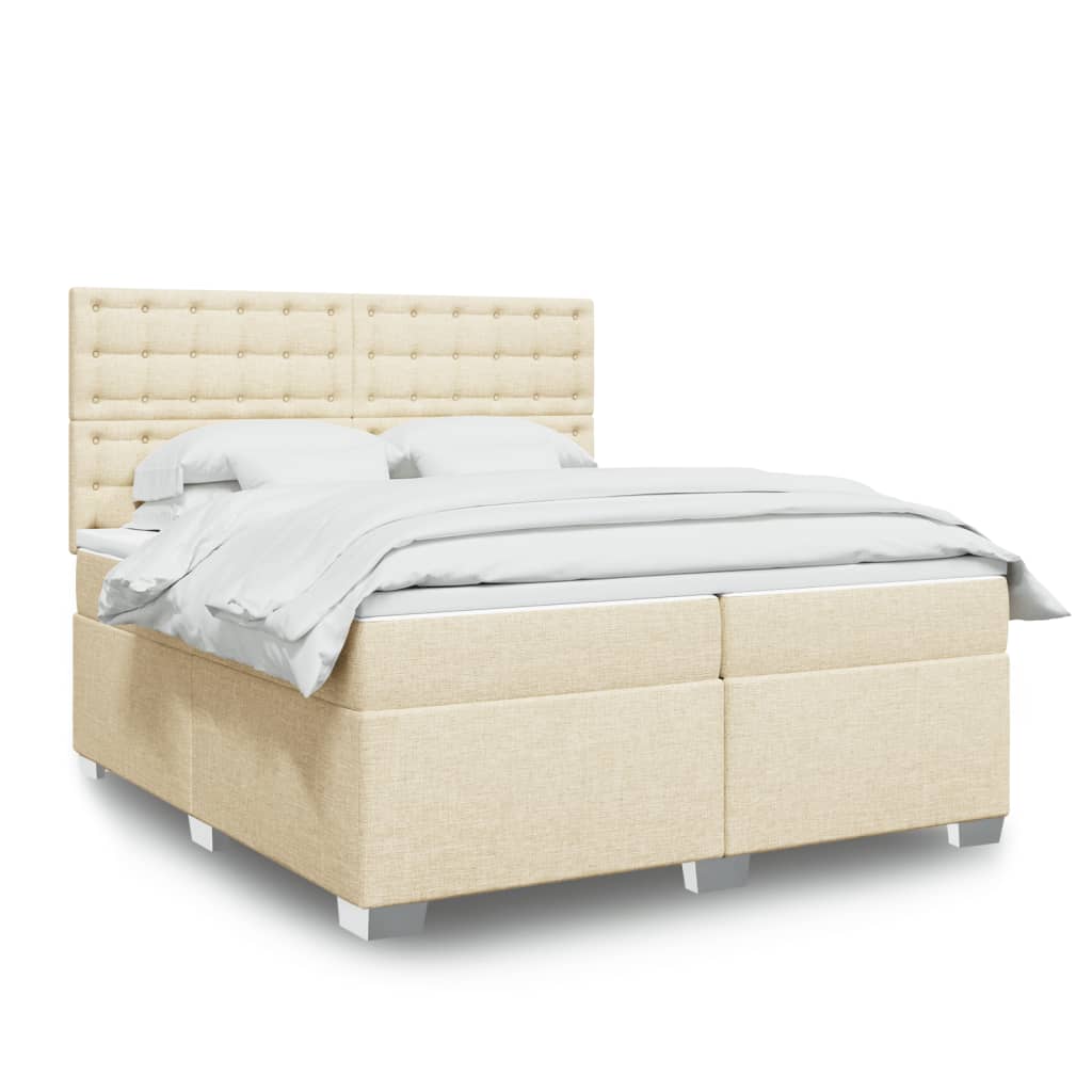 vidaXL Κρεβάτι Boxspring με Στρώμα Κρεμ 200x200 εκ. Υφασμάτινο