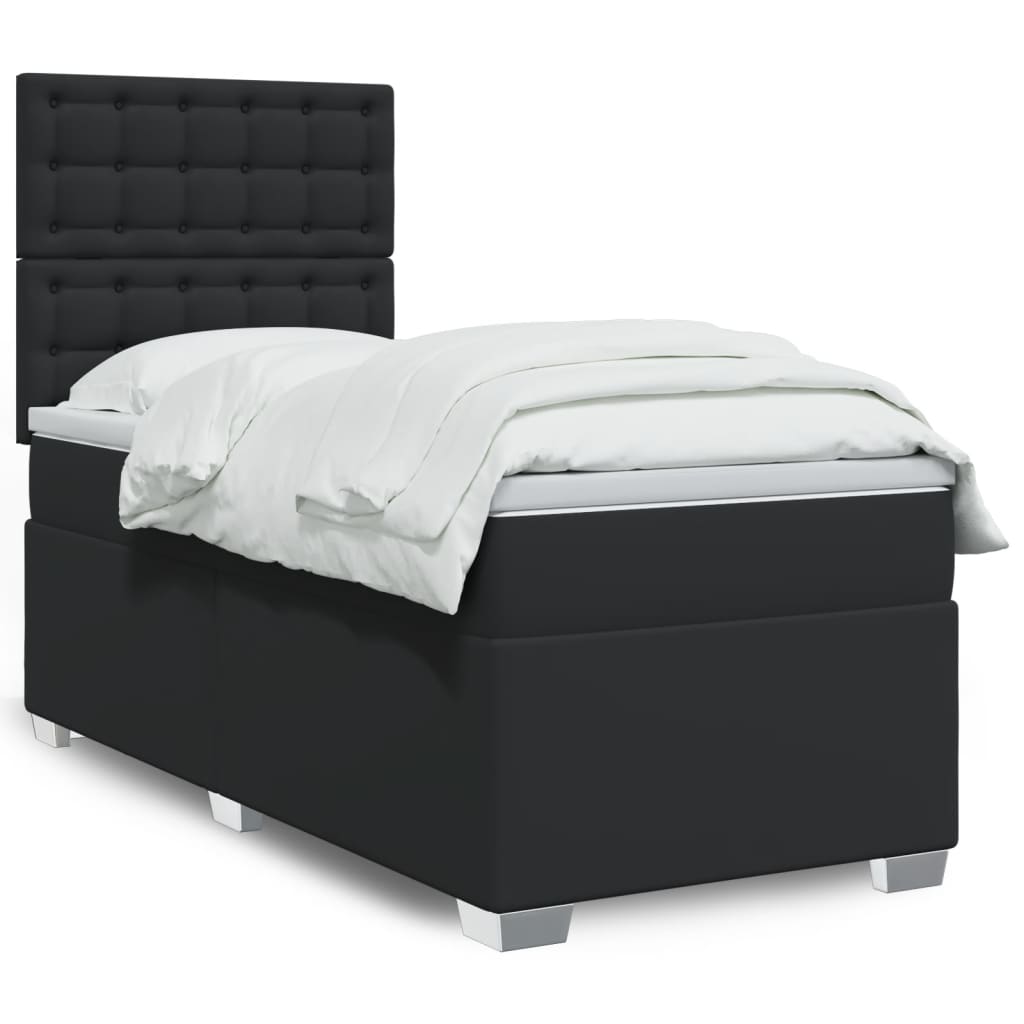 vidaXL Κρεβάτι Boxspring με Στρώμα Μαύρο 90x190εκ. από Συνθετικό Δέρμα