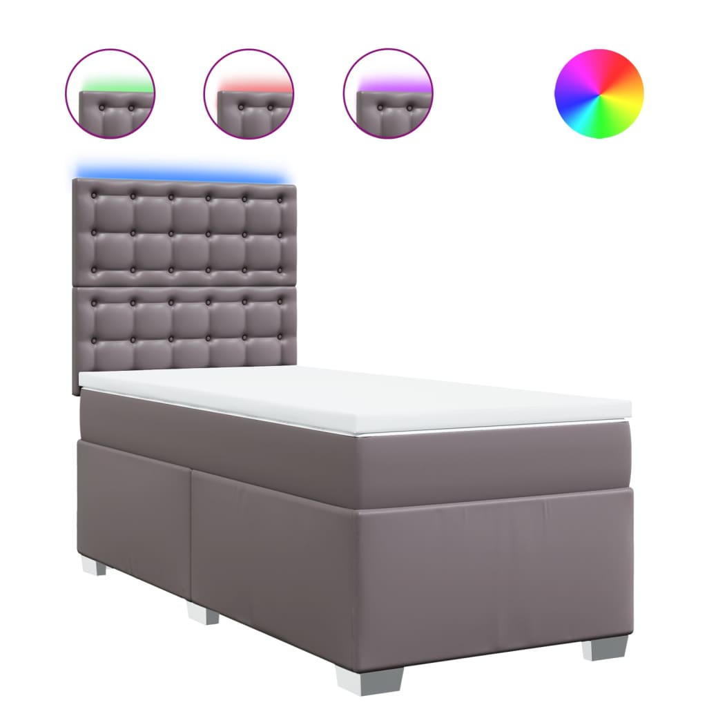 vidaXL Κρεβάτι Boxspring με Στρώμα Γκρι 90x190 εκ. από Συνθετικό Δέρμα