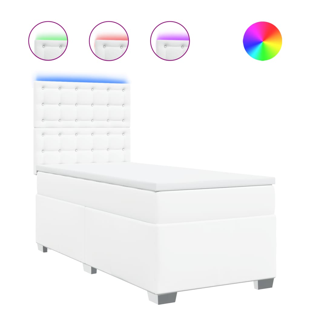 vidaXL Κρεβάτι Boxspring με Στρώμα Λευκό 90x200εκ. από Συνθετικό Δέρμα